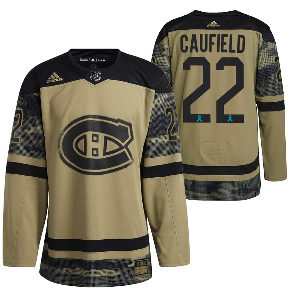 Men's Montreal Canadiens #22 Cole Caufield Olive Salute To Service Stitched Jersey